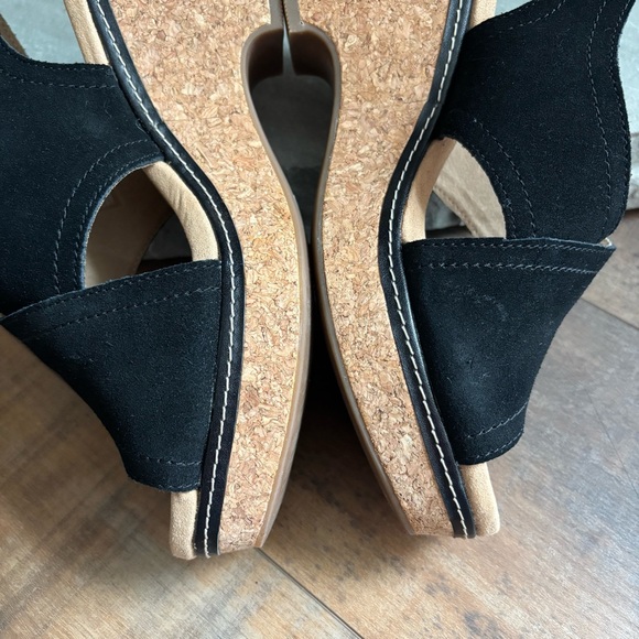 Clarks Giselle Cove Black Suede Sling Back Cushion Wedge Sandals Women Size 10W - Picture 14 of 14